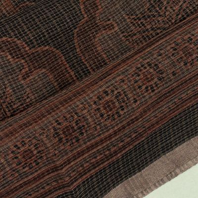 Kota Cotton Ajrak Printed Brown Saree