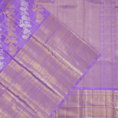 Kanchipuram Silk Checks And Leheriya Lavender Saree