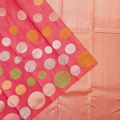 Kanchipuram Silk Polka Dot Butta Dual Tone Pink And Orange Saree