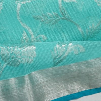 Zari Kota Cotton All Over Jaal Sky Blue Saree