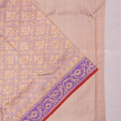 Zari Kota Cotton Tissue Criss Cross Checks And Butta Lilac Saree