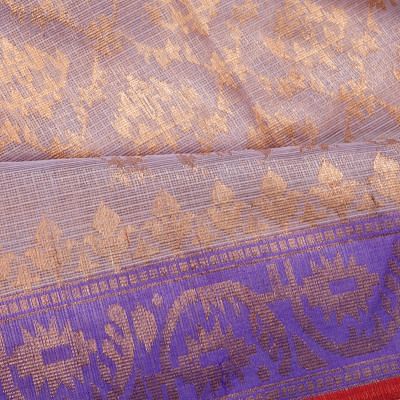 Zari Kota Cotton Tissue Criss Cross Checks And Butta Lilac Saree