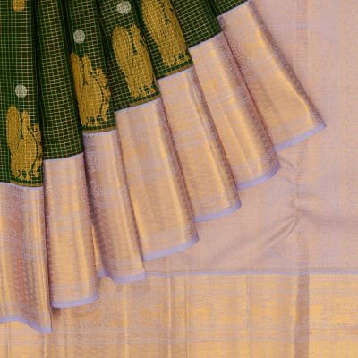 Kanchipuram Silk Checks And Butta Bottle Green Saree