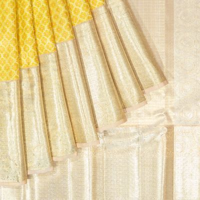 Kanchipuram Silk Tissue Jaal And Butta Yellow Saree