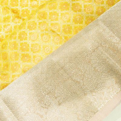 Kanchipuram Silk Tissue Jaal And Butta Yellow Saree