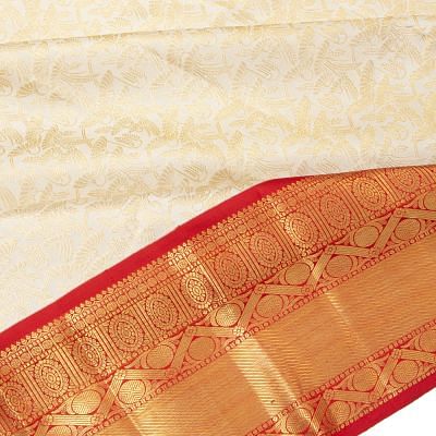 Kanchipuram Silk Brocade Cream Saree