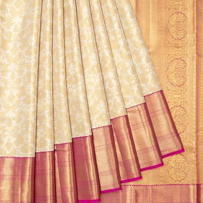 Kanchipuram Silk Tissue Brocade Cream Saree