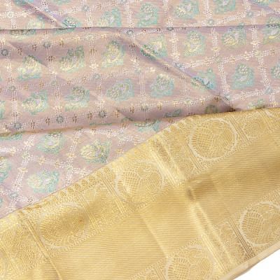 Kanchipuram Silk Tissue Checks And Butta Lavender Saree
