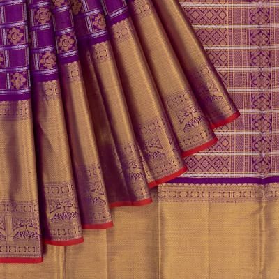 Kanchipuram Silk Checks And Butta Violet Saree