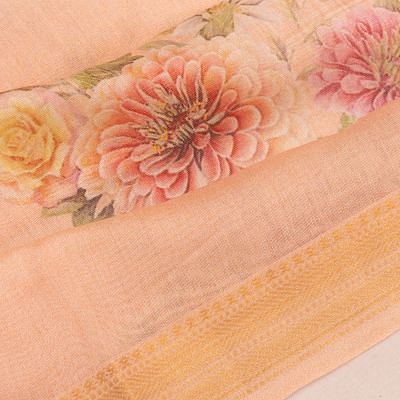 Chanderi Cotton Floral Printed Butta Pastel Orange Saree