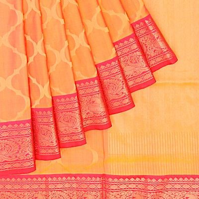 Uppada Silk Jamdani Dual Tone Mustard Yellow And Pink Saree With Kanchi Border