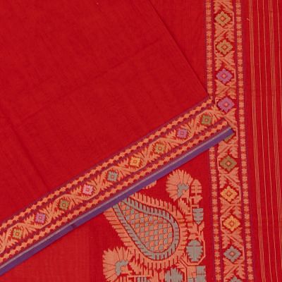 Banarasi Cotton Plain Red Saree