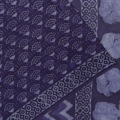 Chanderi Cotton Batik Printed Blue Saree