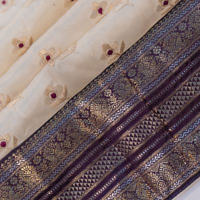 Parsi Gara x Kanchipuram Silk Parsi Gara Butta White Saree