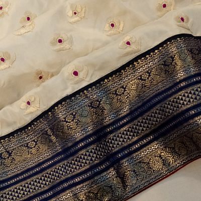 Parsi Gara x Kanchipuram Silk Butta Off White Saree