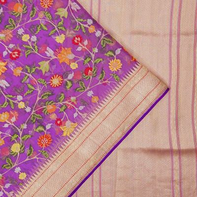 Banarasi Kora Organza All Over Jamdani Violet Saree