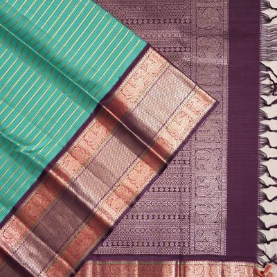 Kanchipuram Silk Horizontal Lines Sea Green Saree