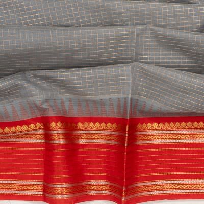 Chettinad Cotton Checks Grey Saree