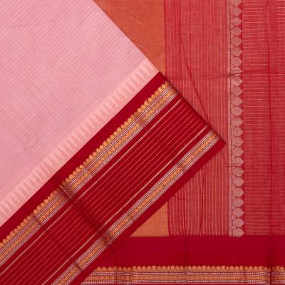 Gadwal Cotton Silk Checks Baby Pink Saree With Ganga Jamuna Border