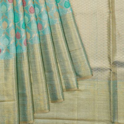 Kanchipuram Silk Tissue Brocade Sky Blue Saree