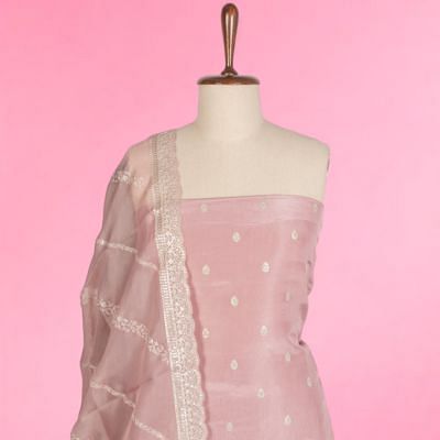 Soft Tussar Tissue Butta Pastel Pink Salwar Suit Set