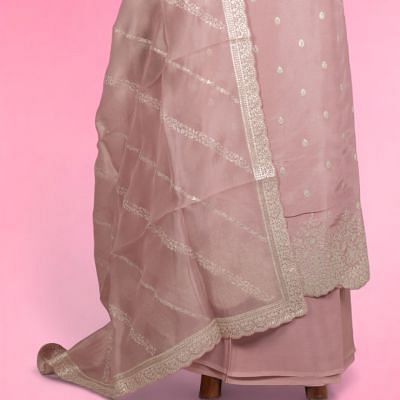 Soft Tussar Tissue Butta Pastel Pink Salwar Suit Set