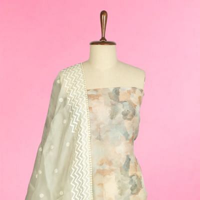 Organza Floral Printed Off-White Salwar Suit Set