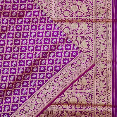 Banarasi Silk Kadwa Criss Cross Checks And Butta Violet Saree