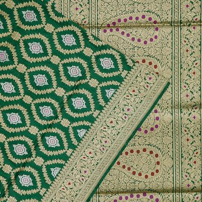 Banarasi Silk Kadwa Jaal And Butta Dark Green Saree