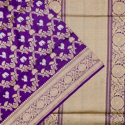 Banarasi Silk Kadwa Jaal And Butta Purple Saree