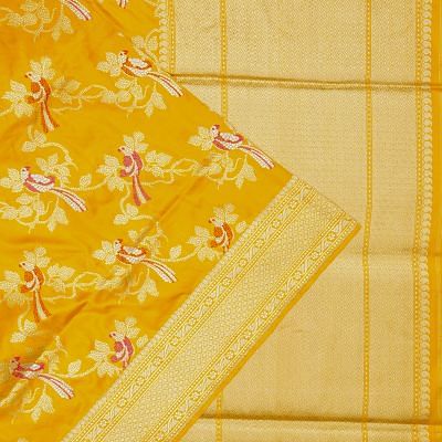 Banarasi Silk Kadwa Jaal Mustard Yellow Saree