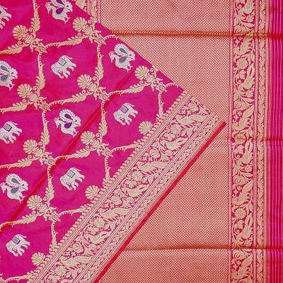 Banarasi Silk Kadwa Jaal And Butta Rani Pink Saree