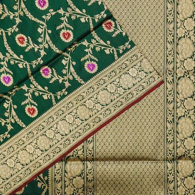 Banarasi Silk Kadwa Jaal Bottle Green Saree