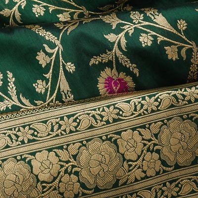 Banarasi Silk Kadwa Jaal Bottle Green Saree