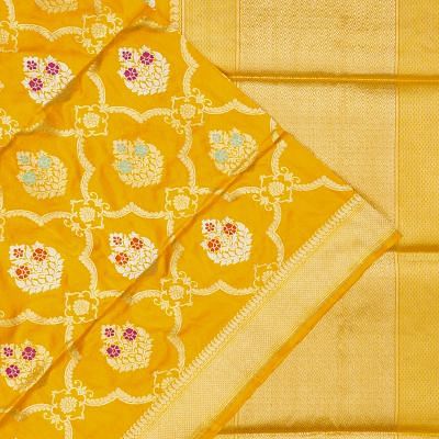 Banarasi Silk Kadwa Jaal And Butta Mustard Yellow Saree