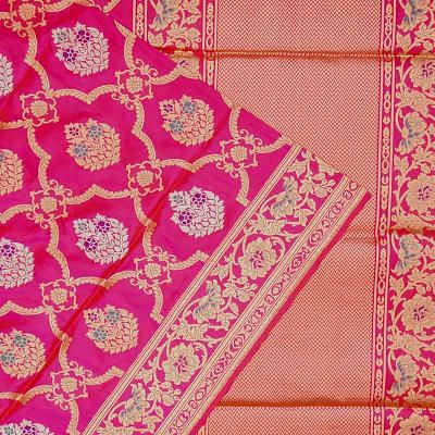 Banarasi Silk Kadwa Jaal And Butta Rani Pink Saree