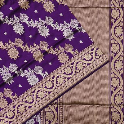 Banarasi Silk Kadwa Jaal And Butta Purple Saree