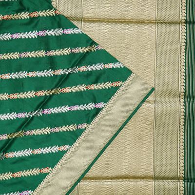 Banarasi Silk Leheriya Kadwa Jaal Dark Green Saree