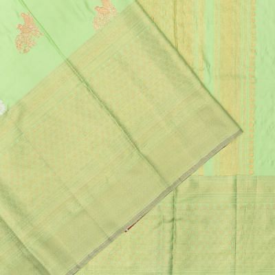 Kanchipuram Silk Twill Embroidery Butta Green Saree With Pochampally Blouse