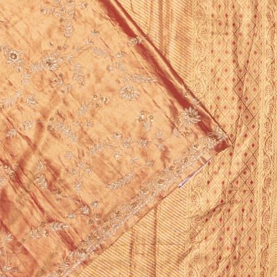 Kanchipuram Silk Tissue Heavy Embroidery Pink Saree