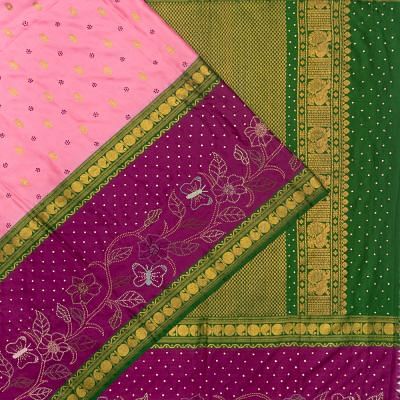 Kanchipuram Silk Twill Butta And Embroidery Baby Pink Saree