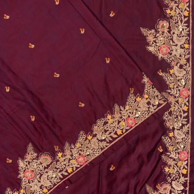 Banarasi Silk Jacquard With Buttas And Embroidery Maroon Saree