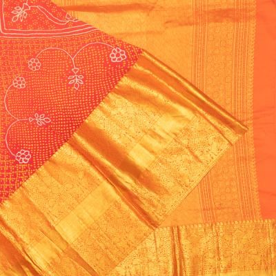 Kanchipuram x Georgette Bandhani Orange Saree