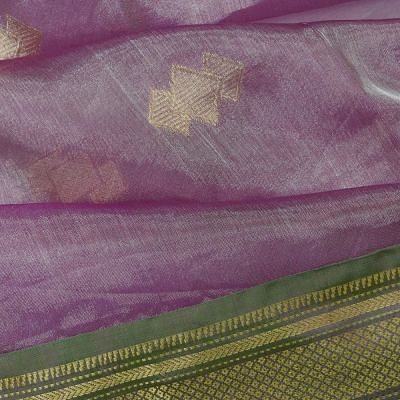 Paithani x Banarasi Tissue Kora Lilac Saree With Attached Paithani Border And Pallu
