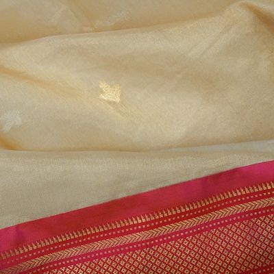 Paithani x Banarasi Tissue Kora Cream Saree With Attached Paithani Pallu
