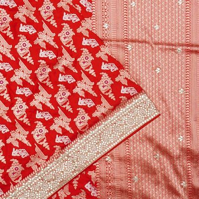 Banarasi Silk Kadwa Butta Red Saree With Zardosi Work Border