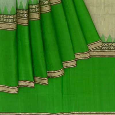 Ponduru Handspun Cotton Plain Pista Green Saree With Matka Silk Border