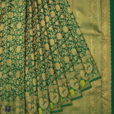 Kanchipuram Silk Brocade Dark Green Saree