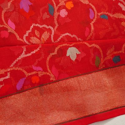 Ponduru Handspun Cotton Jamdani Rakthambari Red Saree