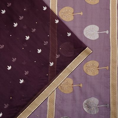 Banarasi Kora Organza Butta Burgundy Saree